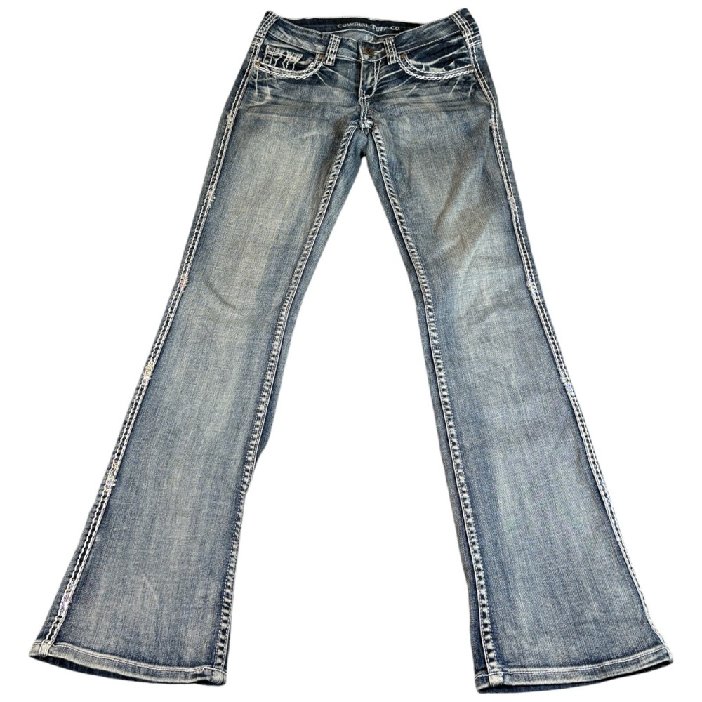 Cowgirl Tuff Co. Sparkle Light Jeans Womens 26x35 (30x34) Blue Cotton Bootcut